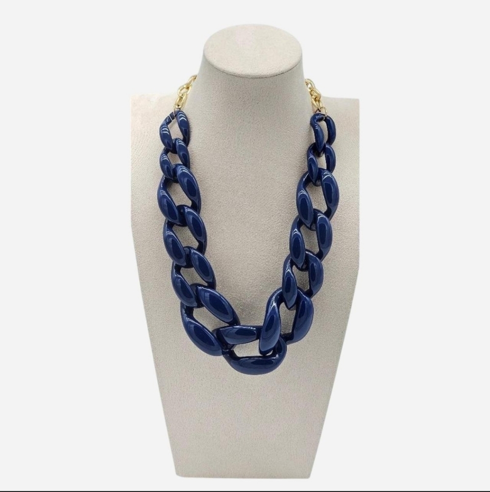 SUGARFIX Large Chunky‎ Navy Blue Link Necklace